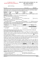 Đề Khảo sát đầu năm Tiếng Anh 11 năm 2023-2024 trường THPT Thuận Thành số 1 (Bắc Ninh)